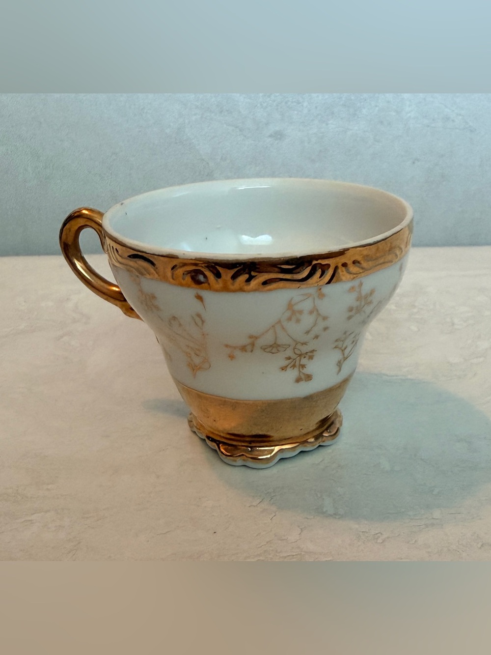 Vintage Demitasse Cup - White With Gold Trim - Porcelain